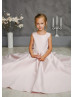 Blush Satin Deep V Back Flower Girl Dress With Pockets